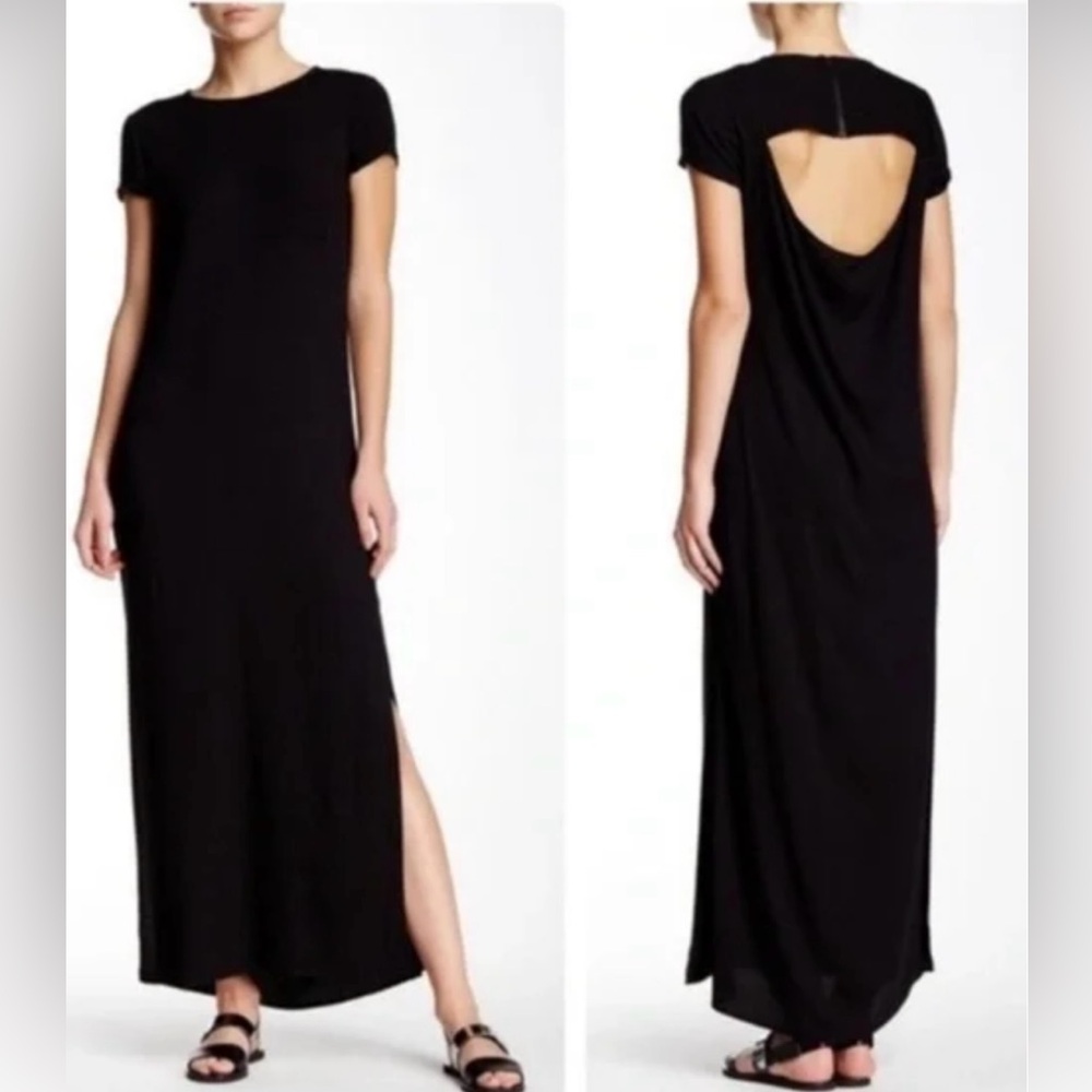 A+O air collection, black, tshirt maxi dress, open back, size 4